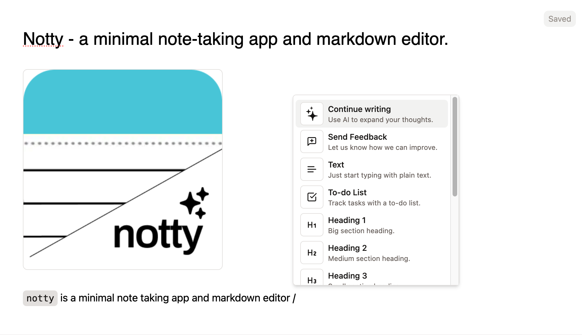 Notty：一款A(yù)I驅(qū)動的簡潔快速筆記應(yīng)用和Markdown編輯器