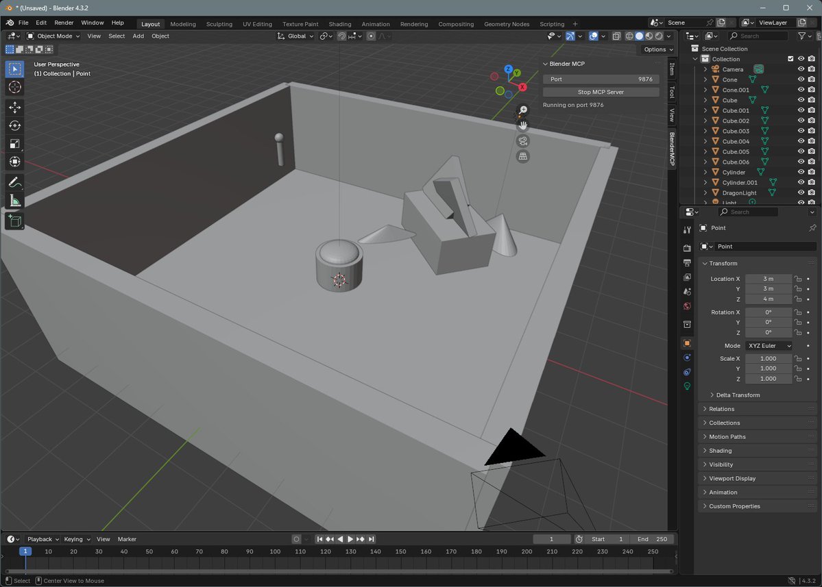 BlenderMCP： 實現(xiàn)Claude AI與Blender交互，通過提示詞進行3D建模、場景創(chuàng)建和操作。